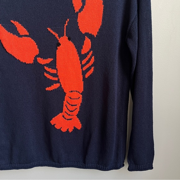 Loft Lobster Sweater Women's Medium Navy Blue Red Knit Preppy Nautical Coastal - Picture 11 of 12